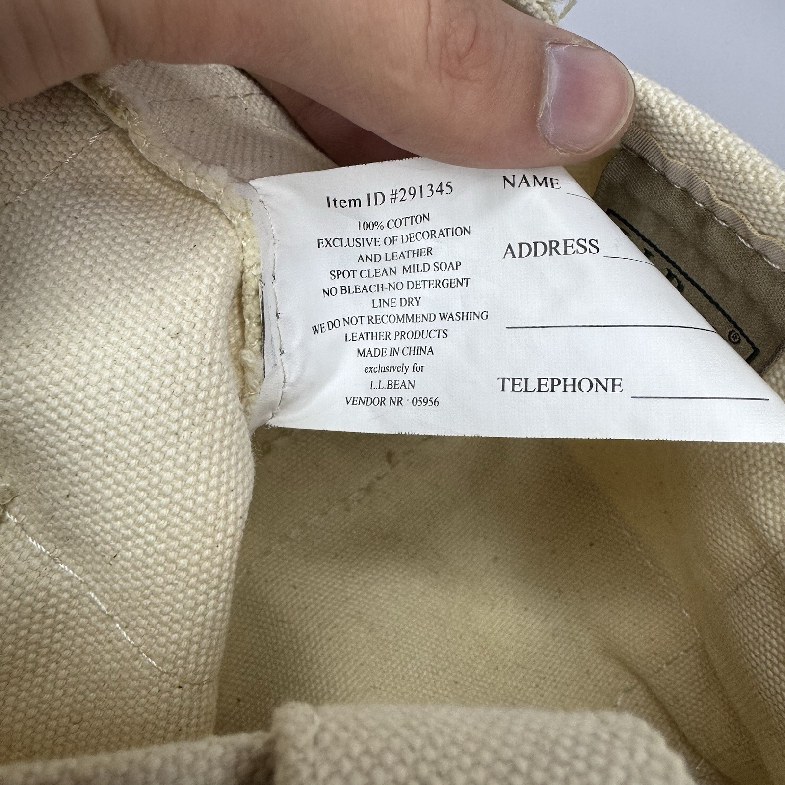 Vintage Micro Mini LL Bean Boat Tote Bag White Red Stitch Double Handle 5-1/2″