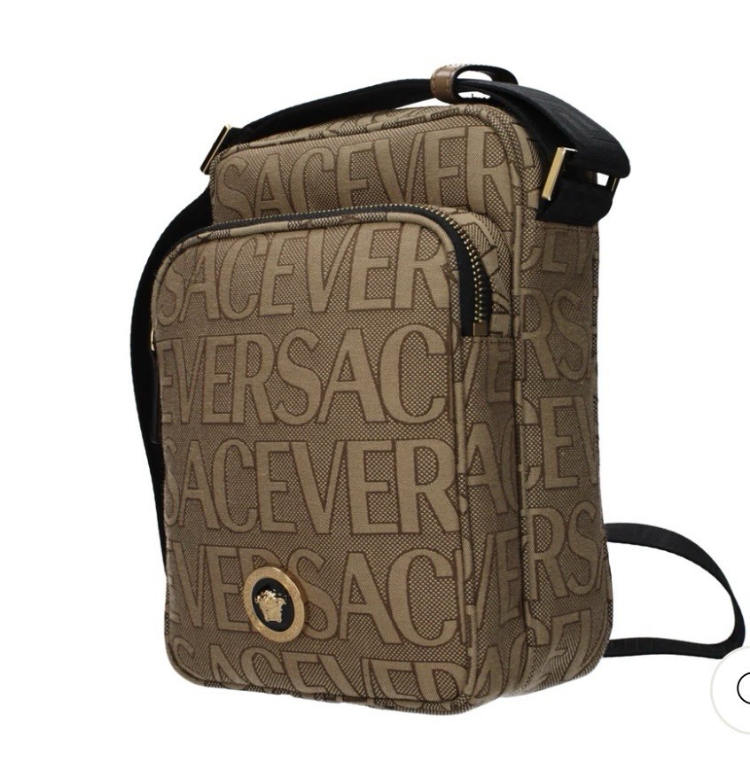 Versace Crossbody Canvas Fabric Allover Beige/brown $1200 Retail Authentic