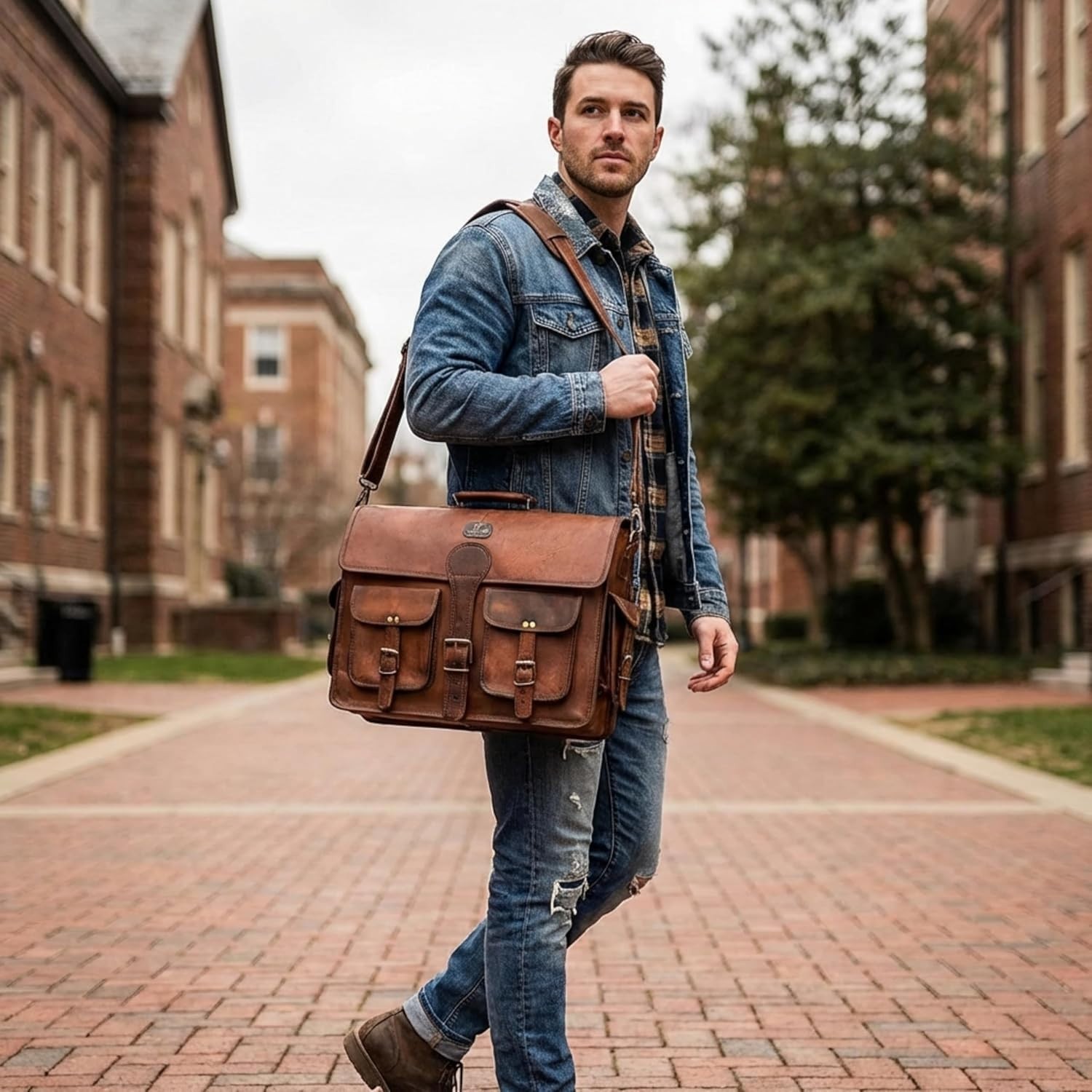 Leather Messenger Bag for Men, 18 Inch Laptop Crossbody, Handmade Leather Sho…
