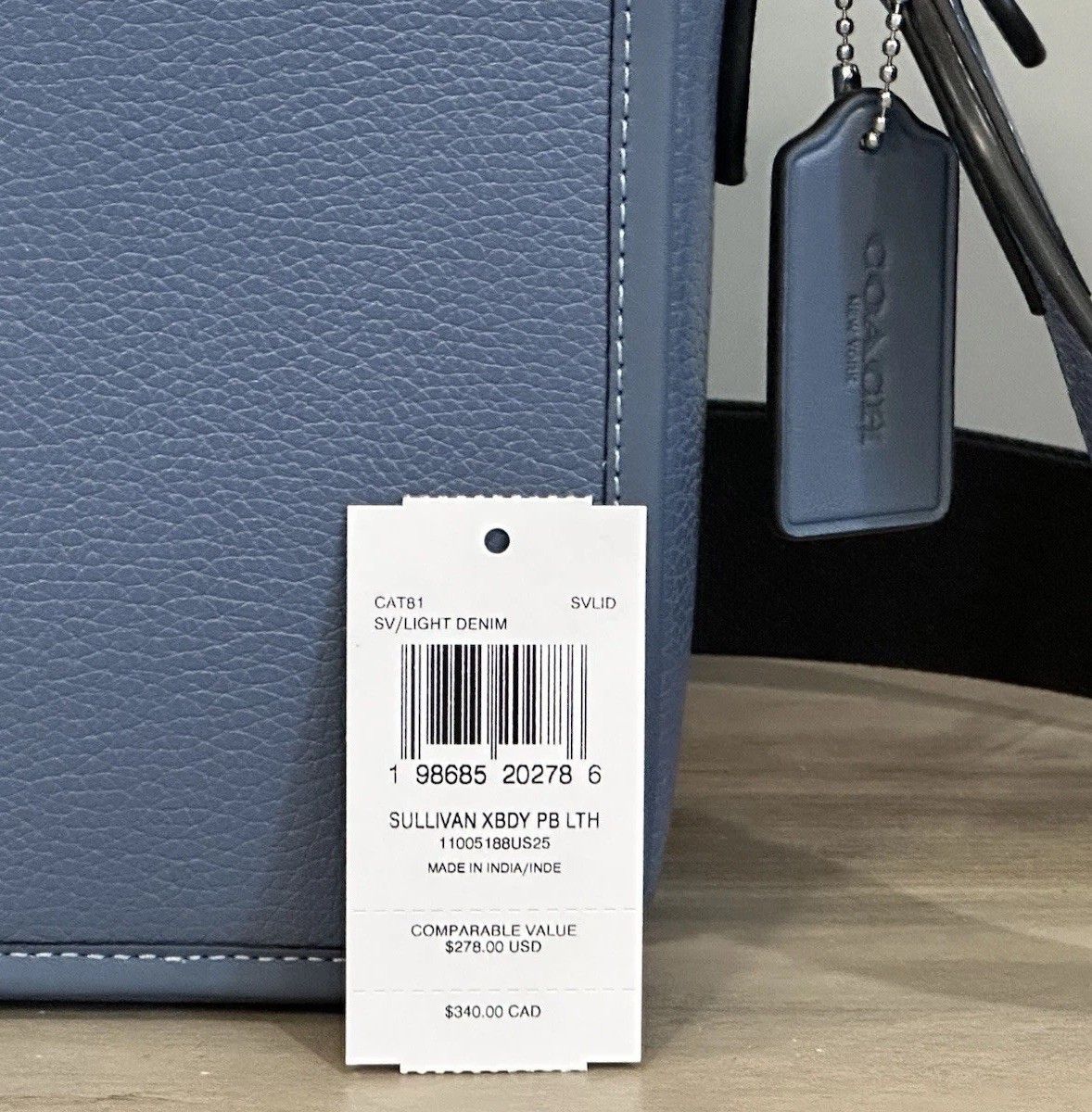 COACH Sullivan Leather Crossbody Shoulder Bag Light Denim Blue CAT81 NWT