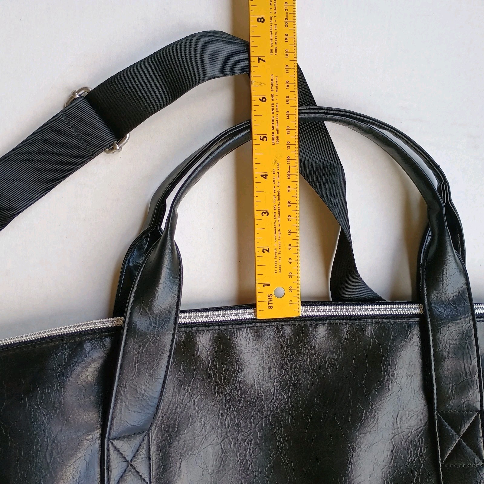 John Varvatos Faux Leather Duffle Large Tote Shoulder Weekend Bag GUC Black