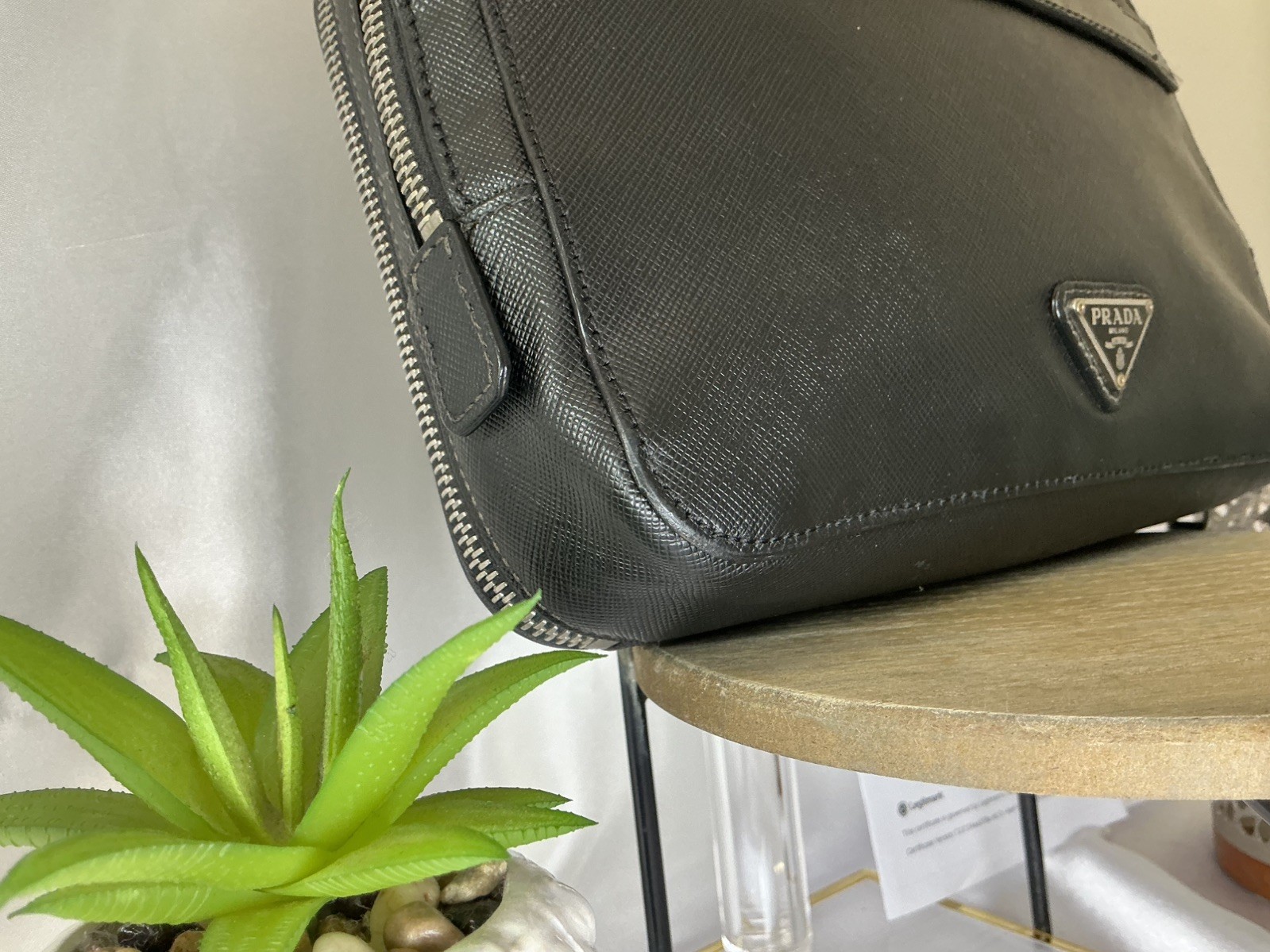 Preloved PRADA Portfolio Business Satchel Silver Hardware Saffiano Leather w COA