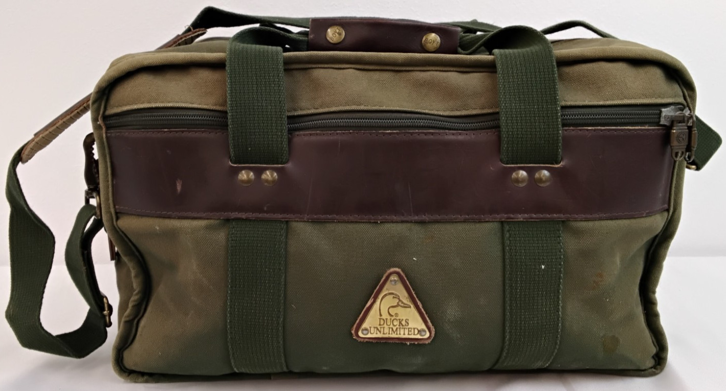 Boyt Duffle Bag Leather & Green Canvas Ducks Unlimited Added #Z4984