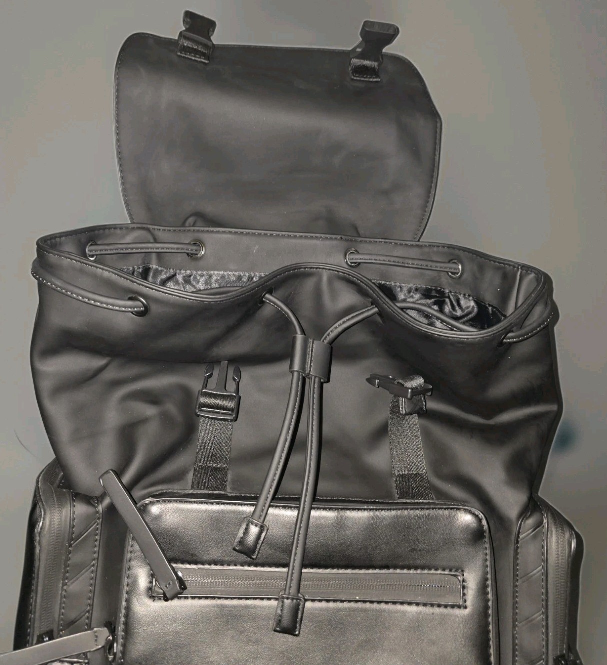 ZARA Black Backpack Drawstring Flap Buckle Zip, Adjustable Strap Pockets