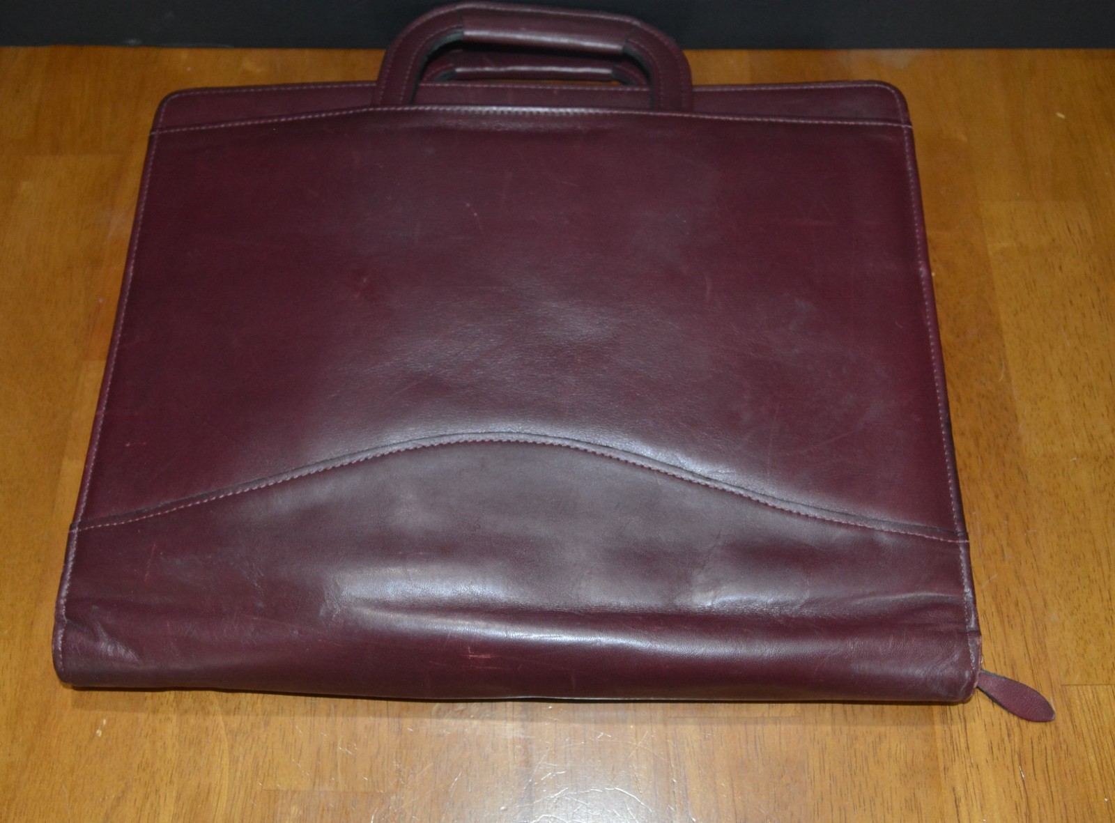VTG Leather Briefcase Portfolio Planner SUPERIOR QUALITY Drop Handle Cognac