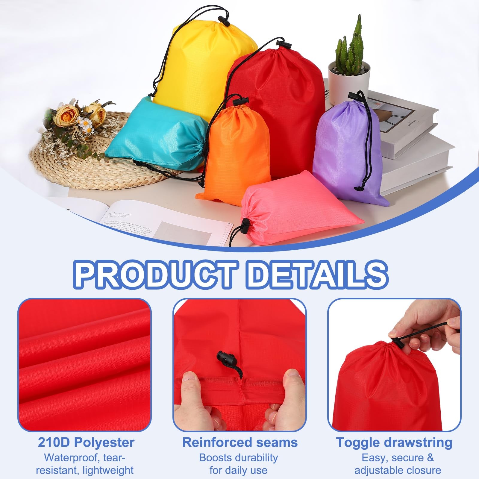 YELARXI Drawstring Bag with Toggle, Stuff Sack String Waterproof Travel Stora…