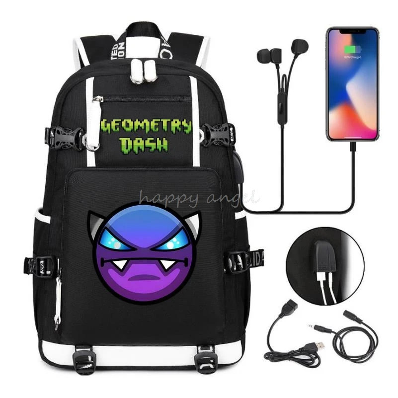 Geometry* Dash Printing Backpack Usb Charge School Bag Student Bookbag Backpacks