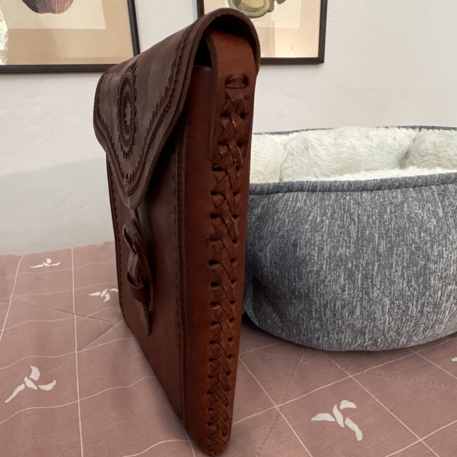 Brown Messenger Bag Shoulder Strap Buckle Closure Solid Unisex Adults