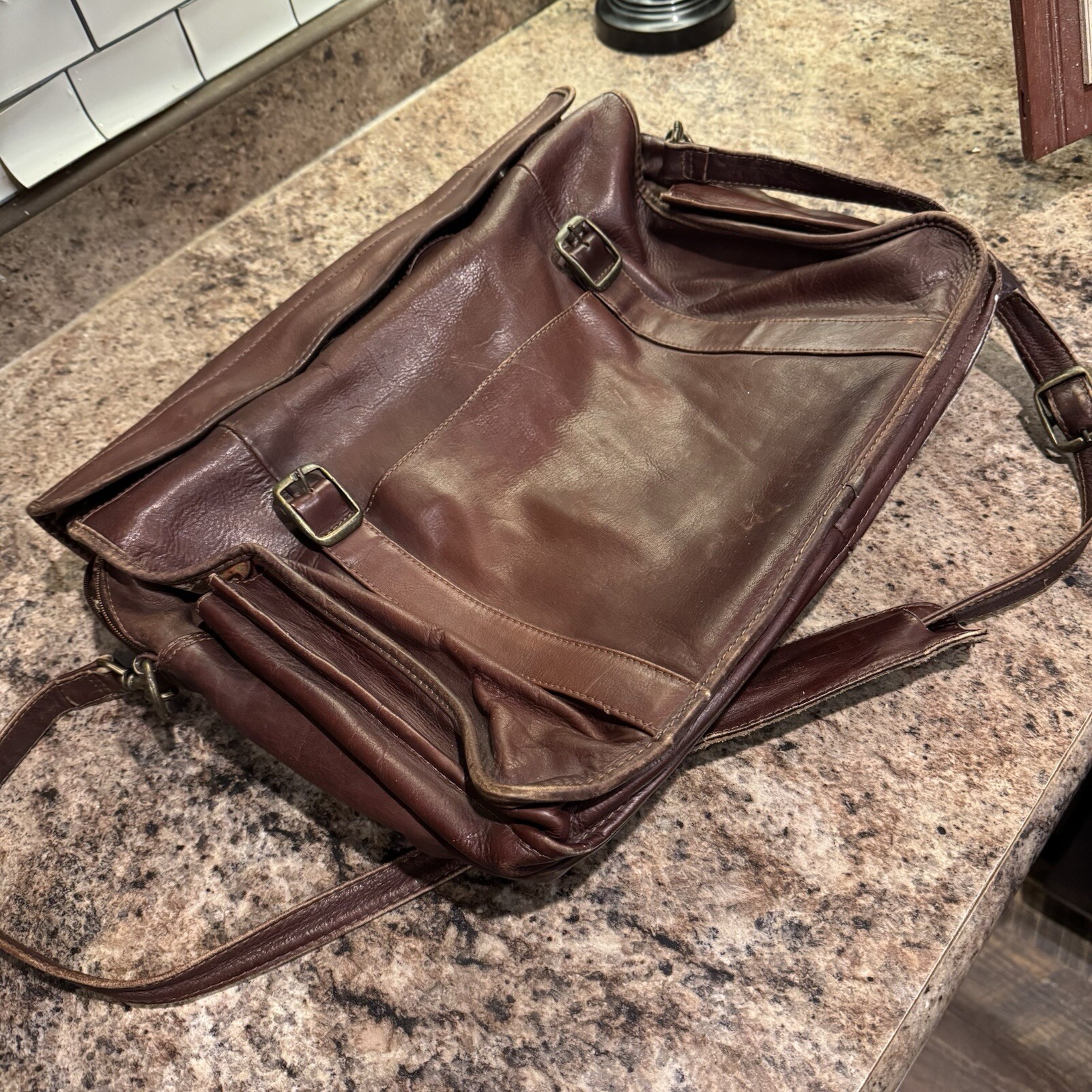 PM4 Manufacturas Quintero Colombia Brown Genuine Leather Laptop Messenger Bag