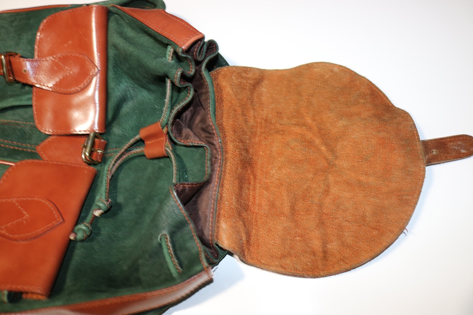 UK Henry Original Leather Suede Backpack Green and Tan Made in United Kingdom