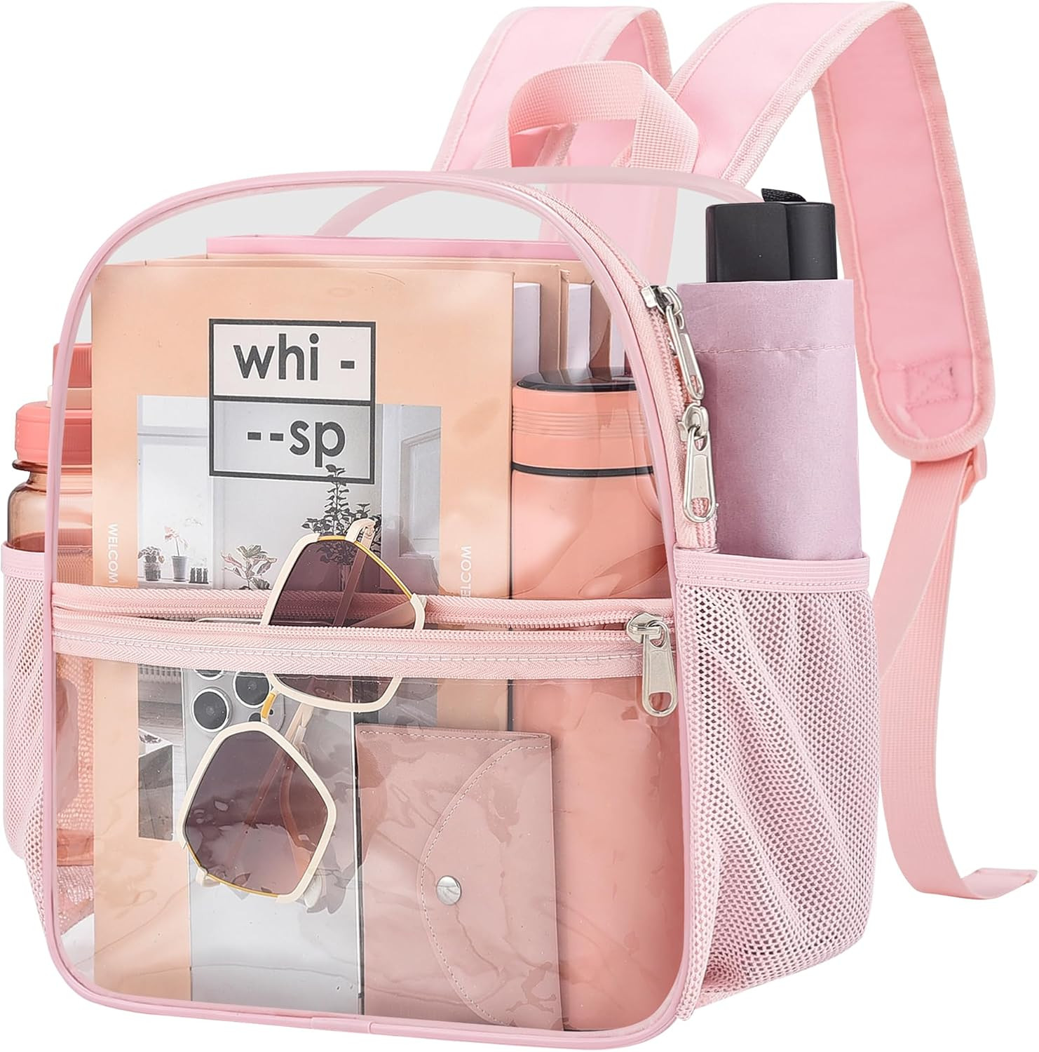 Clear Backpack for Stadium Events, 12X12X6 Small Clear Plastic Bag with Reinforc