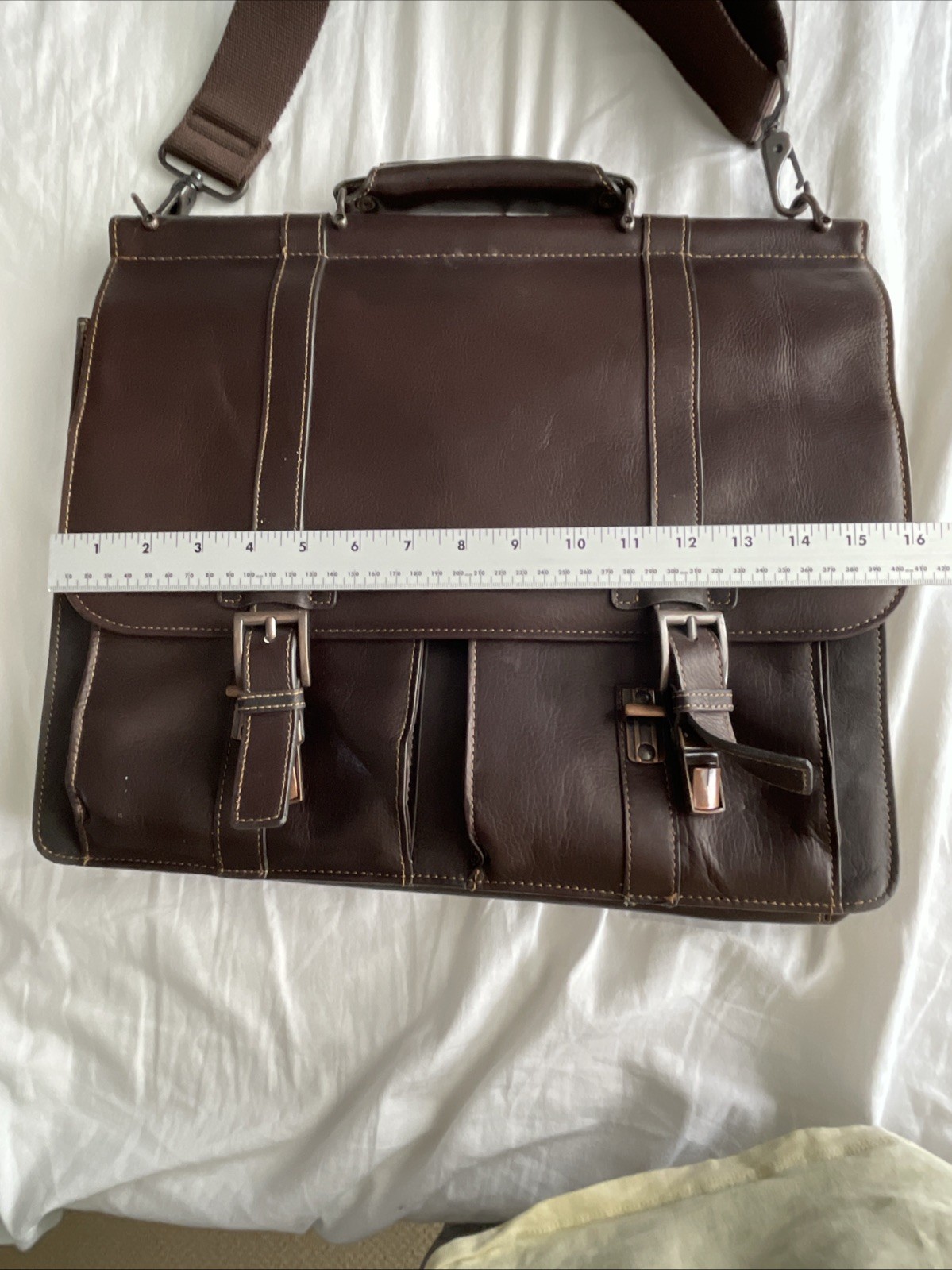 Kenneth Cole Genuine Leather Laptop Briefcase Reaction Brown Messenger Bag Heavy