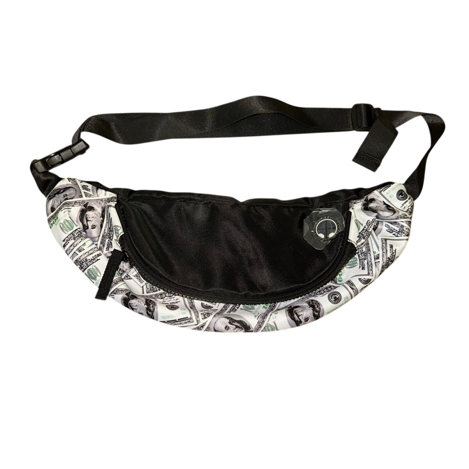Money Print Fanny Pack Belt Bag Black White Dollar Bill Streetwear Festival NWOT