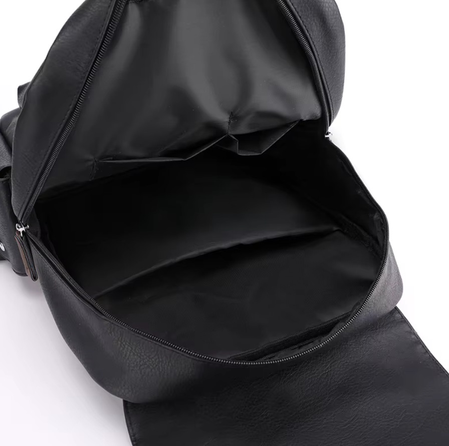Waterproof PU Leather Backpack 14 Inches Large Capacity Work Travel Black