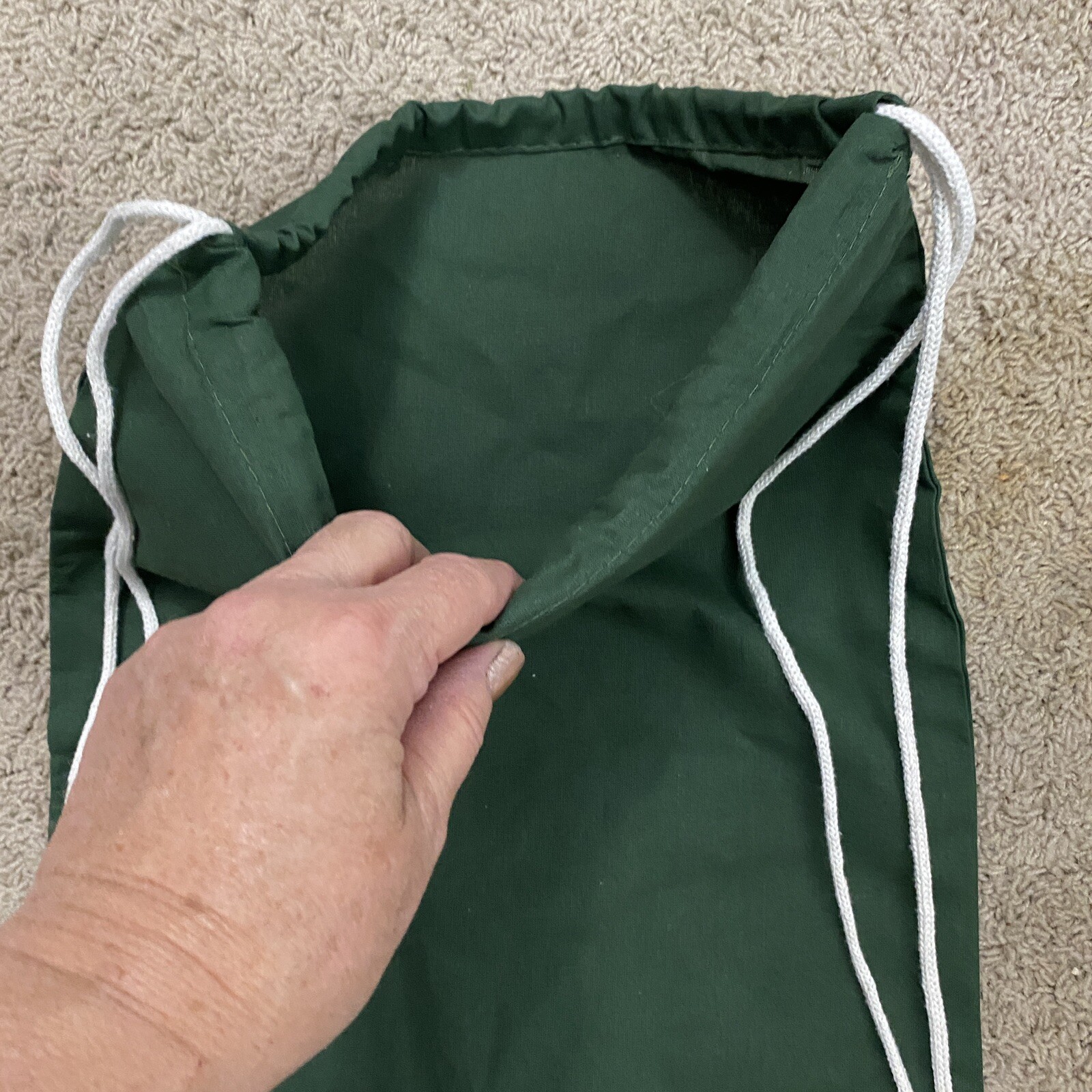 4 Drawstring Backpacks Cotton Canvas 18″x13″ Dark Green Causal Day Bag