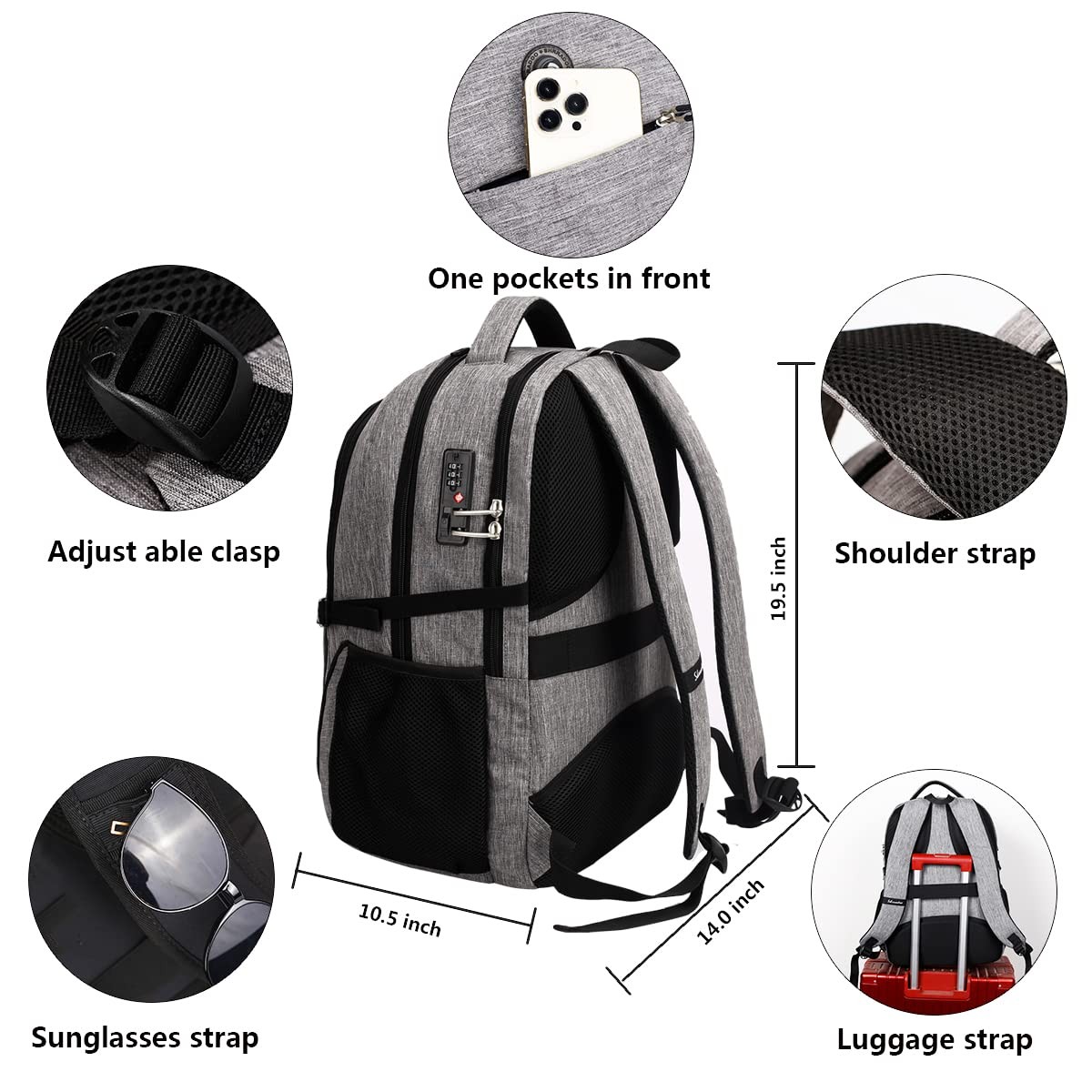 SHRRADOO Anti Theft Laptop Backpack Travel Backpacks with Large, Grey