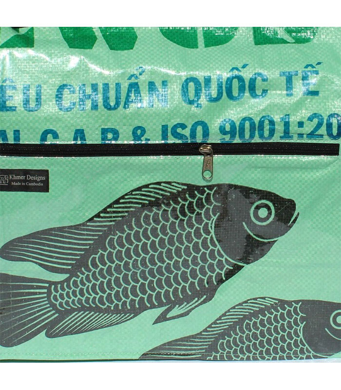 Fair Trade Recycled Deluxe Messenger Bags made in Cambodia from Fish Feed Bags