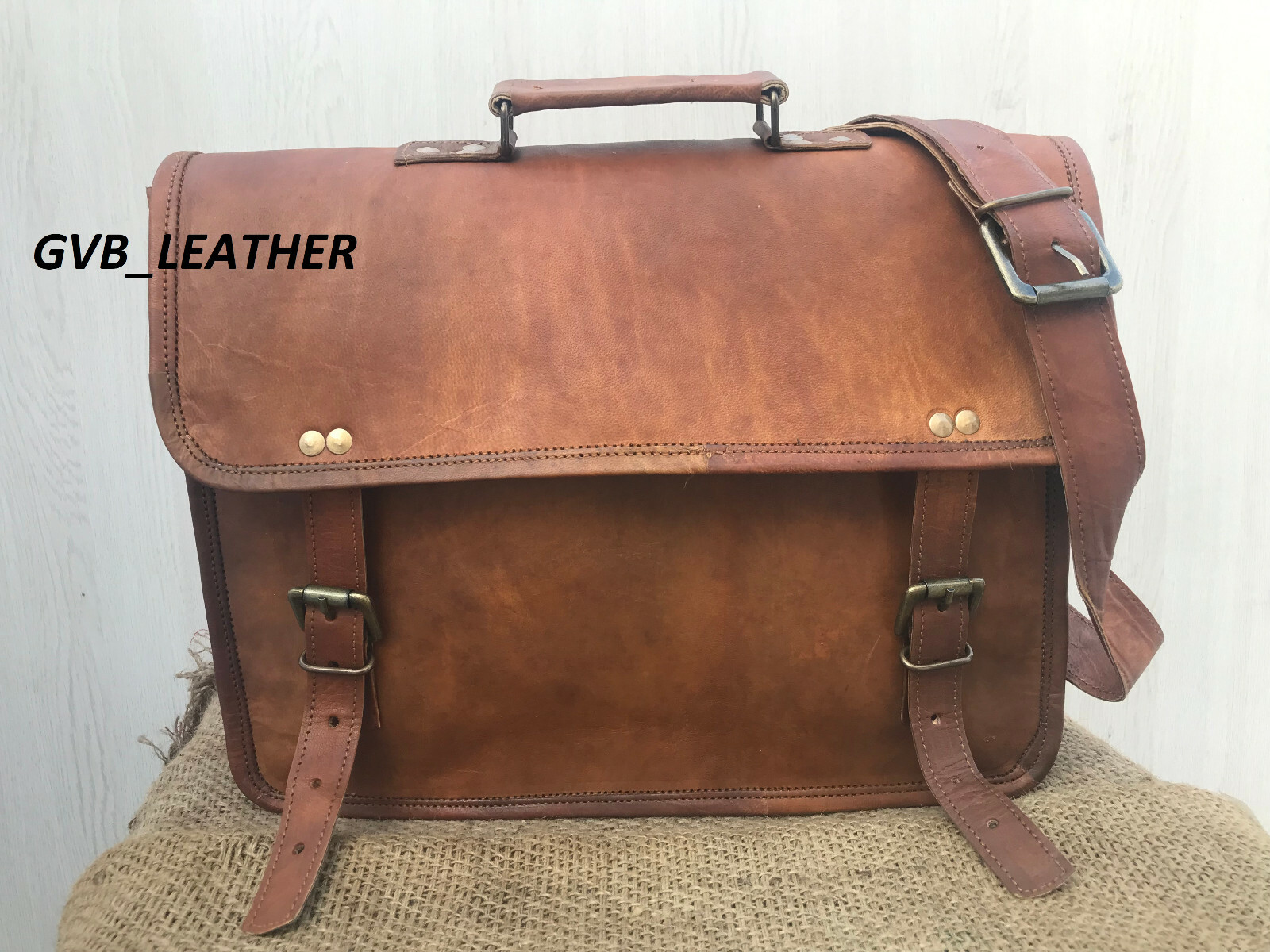 Vintage Camel Leather Men’s Case Shoulder Bag Messenger Documents Laptop Case