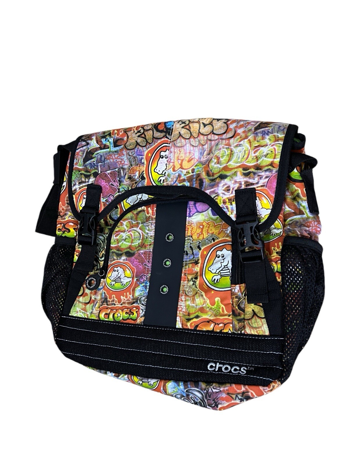 Crocs Graffiti Dinosaur Messenger Bag Adult Lime Green Interior