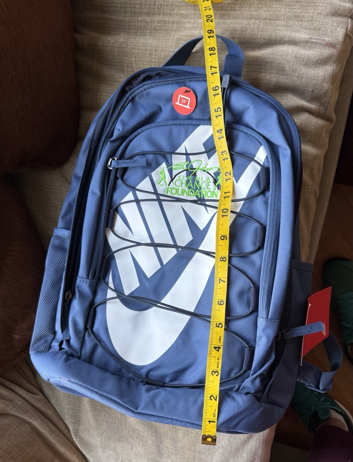 NWT $55 Nike Backpack Bag 15” blue Poly Bo Jackson Give Me A Chance Found. logo