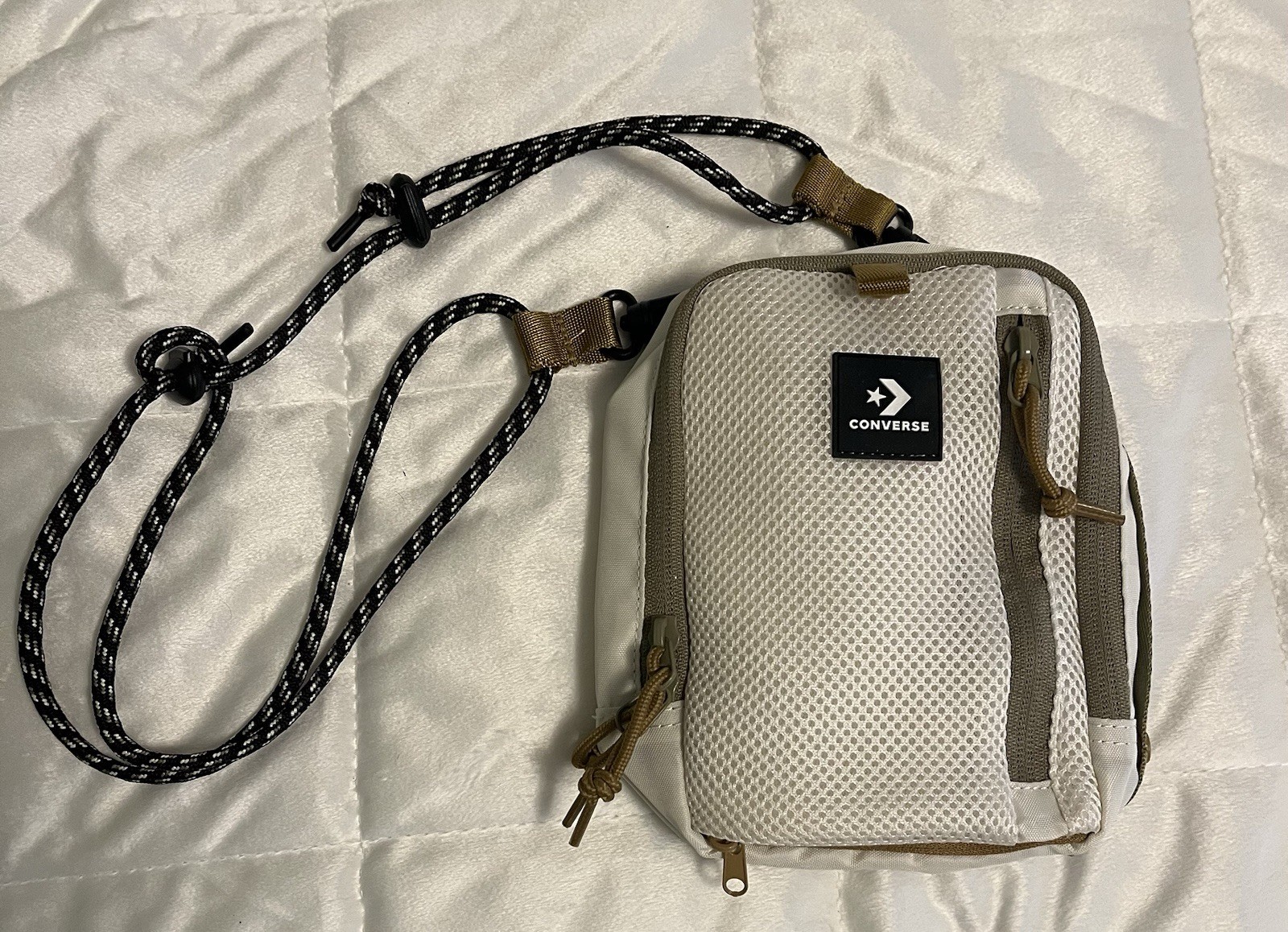 Converse Crossbody Bag Small Beige Olive Black Adjustable Rope Strap Zip