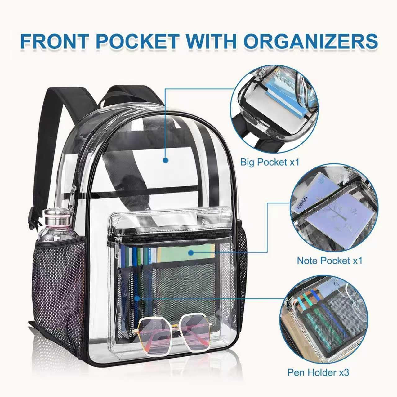 Clear Backpack Heavy Duty PVC Transparent Backpack with Reinforced Strap See thr