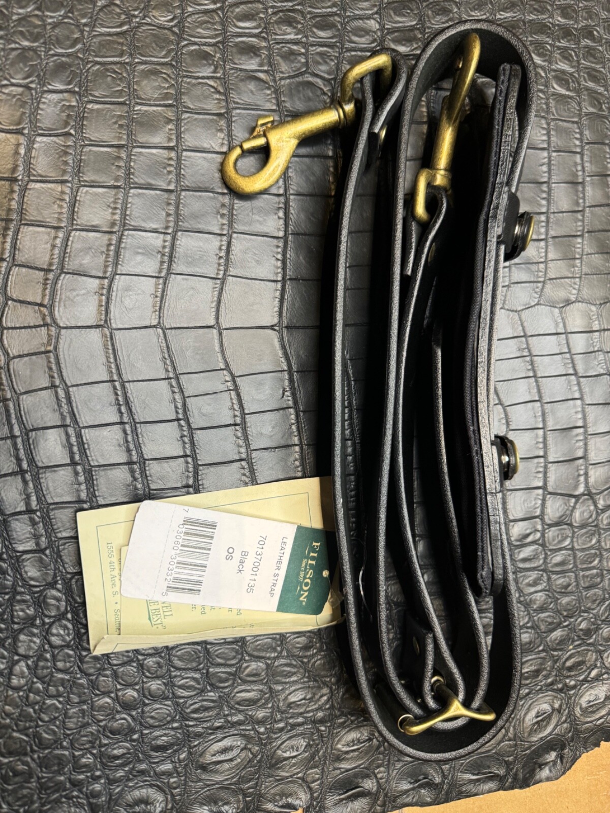 Filson Leather Shoulder Strap MADE IN USA Black Bridle Brass Adjustable Vintage