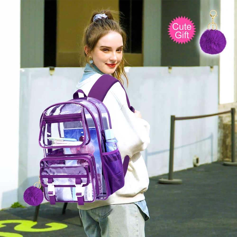 3PCS Clear Backpack Heavy Duty, See Through School Bag for Women, Deep Purple…