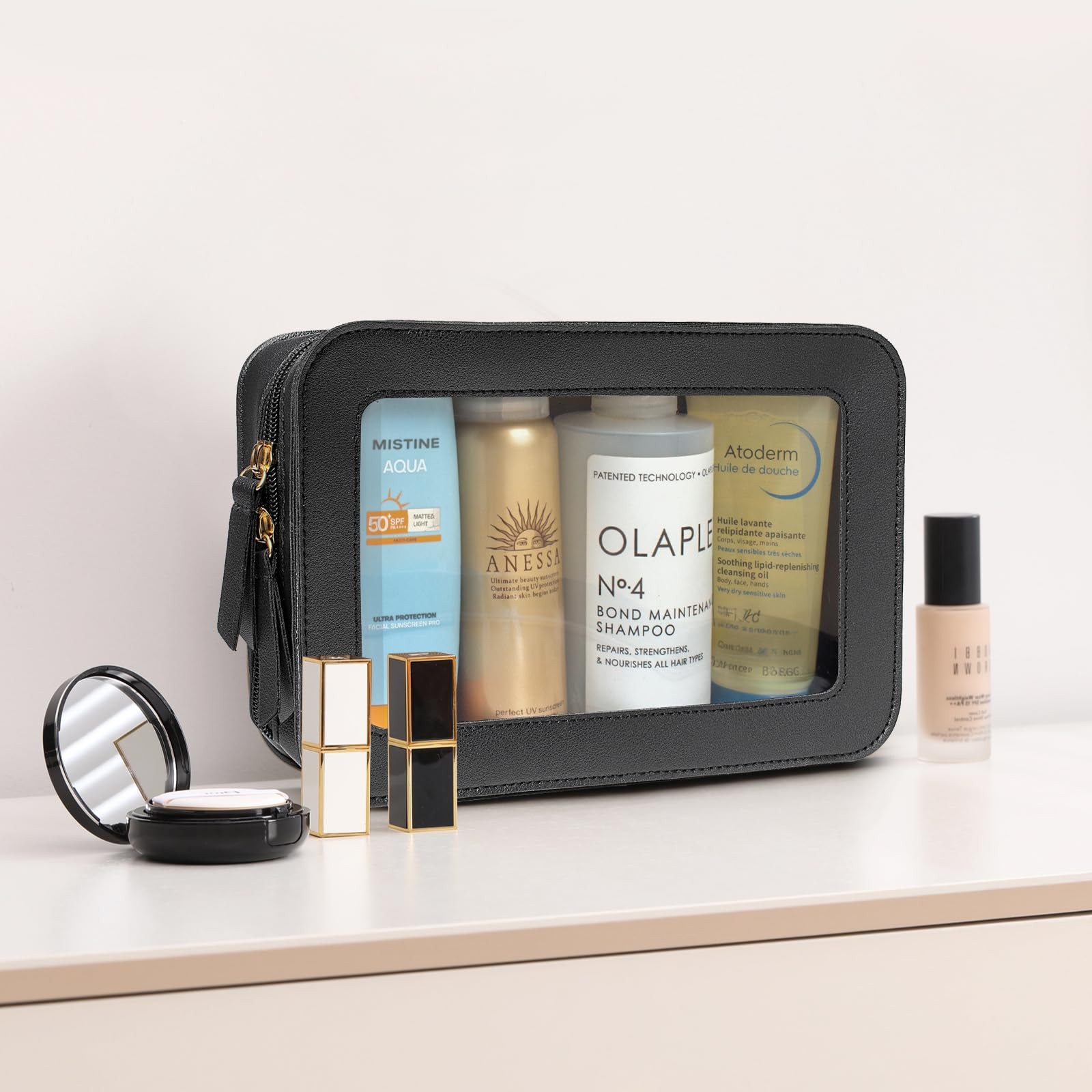 LETGO Clear Beach Makeup Bags, TSA Approved 9.25” x 6.1” x 2.75”, 0-Black