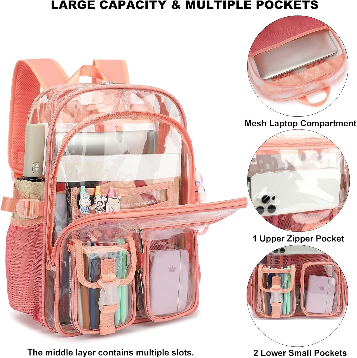 Clear Backpack Heavy Duty Transparent Backpacks Stadium Approved Pink