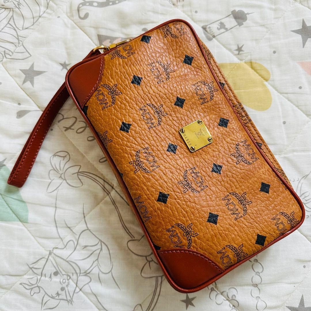 MCM Visetos Monogram Handbag Clutch Bag Second Bag Brown Mens