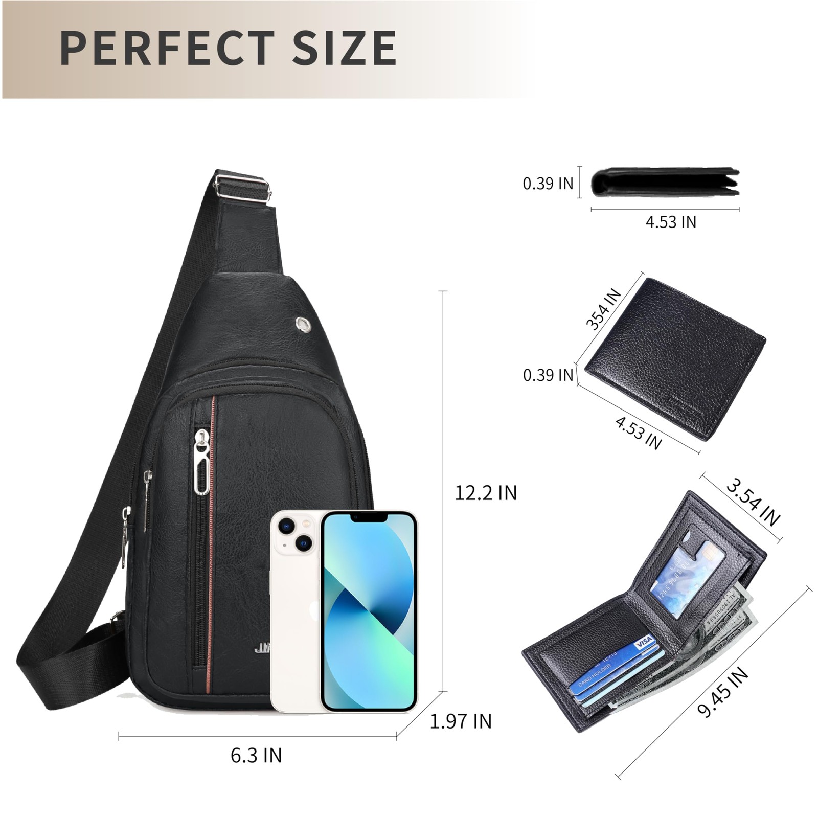 2 Pack Sling Bag Set, PU Leather with Classic Small, 02-black