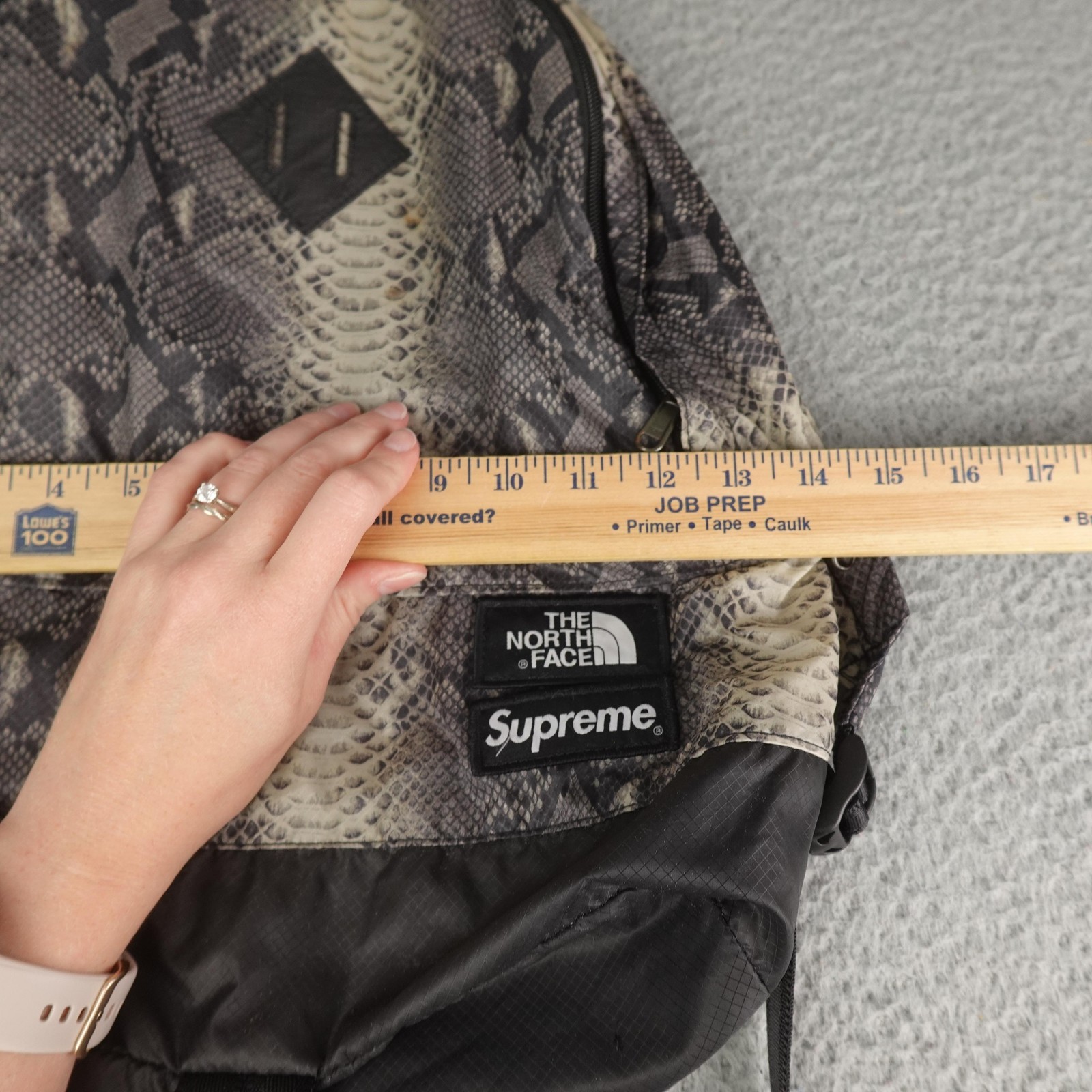 The North Face Supreme Backpack Medium Gray Snakeskin Animal Print Nylon Outdoor