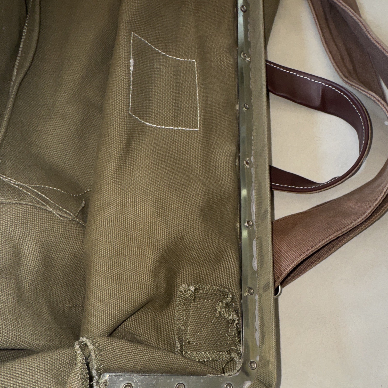 Green Brown Duffle Bag Buckle Closure Adjustable Strap Leather Handles
