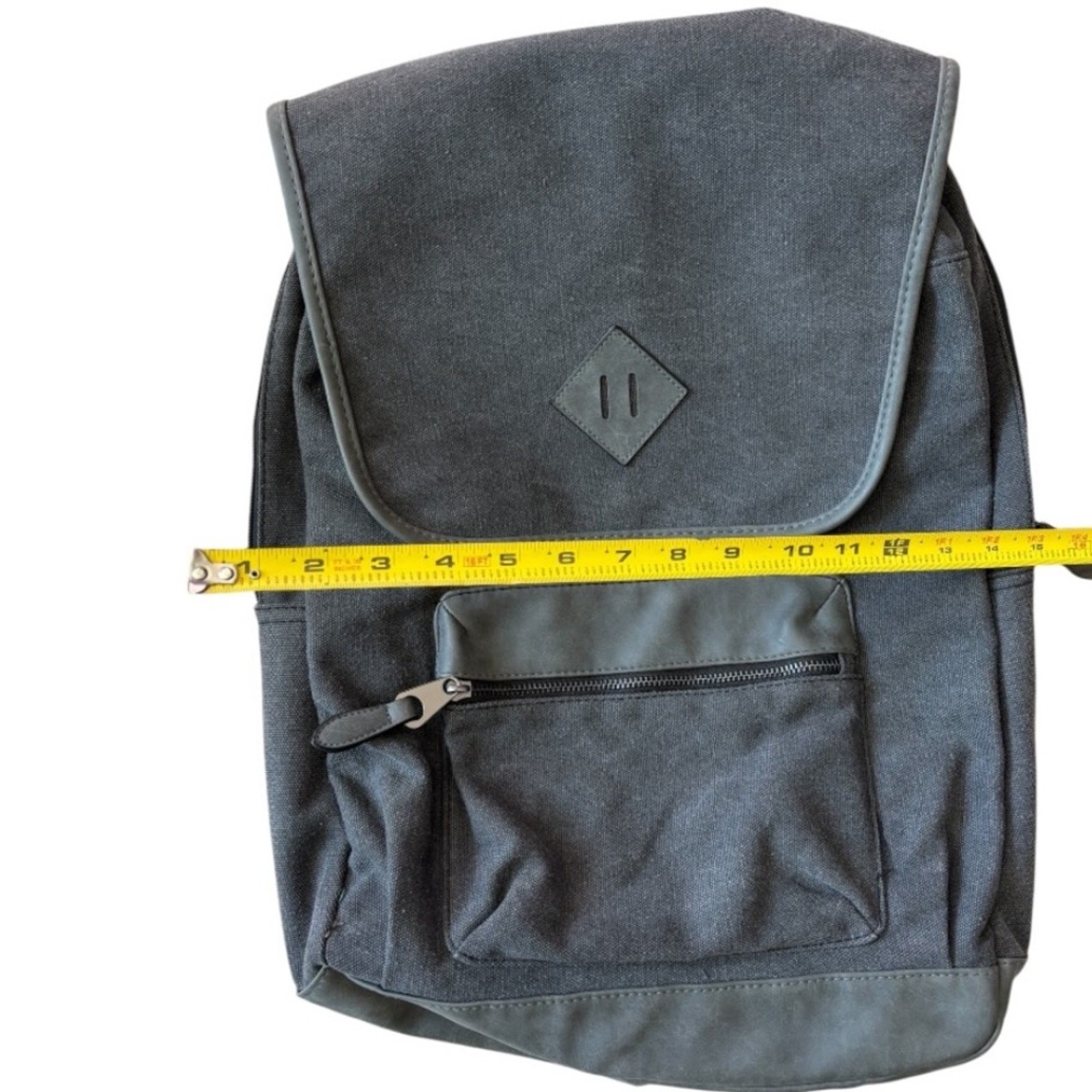 Unisex Gray Canvas Backpack with Flap Top & Drawstring Closure