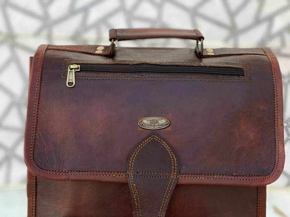 Leather Backpack Vintage Rucksack Laptop Genuine Men’s Travel (16X12 inch Brown)