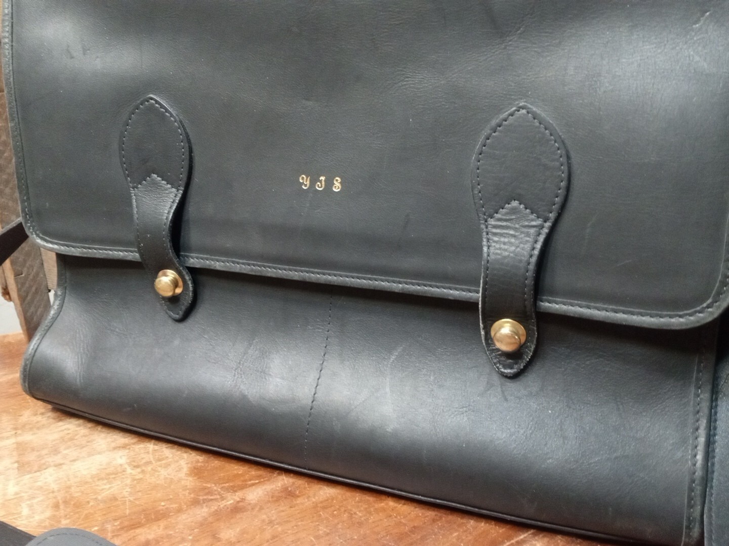 SCHLESINGER Heavy Black Leather Briefcase / Messenger Bag Made in USA