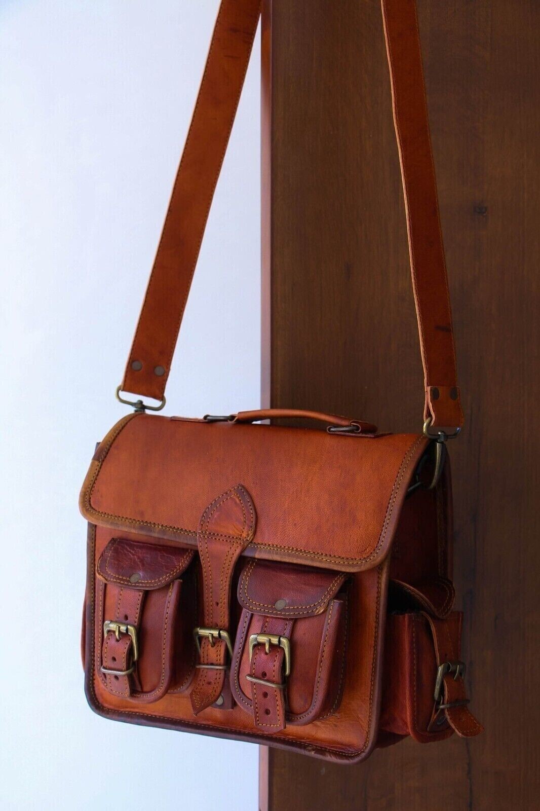 Men’s Business Leather Shoulder Messenger Satchel Genuine Laptop Briefcase Bag