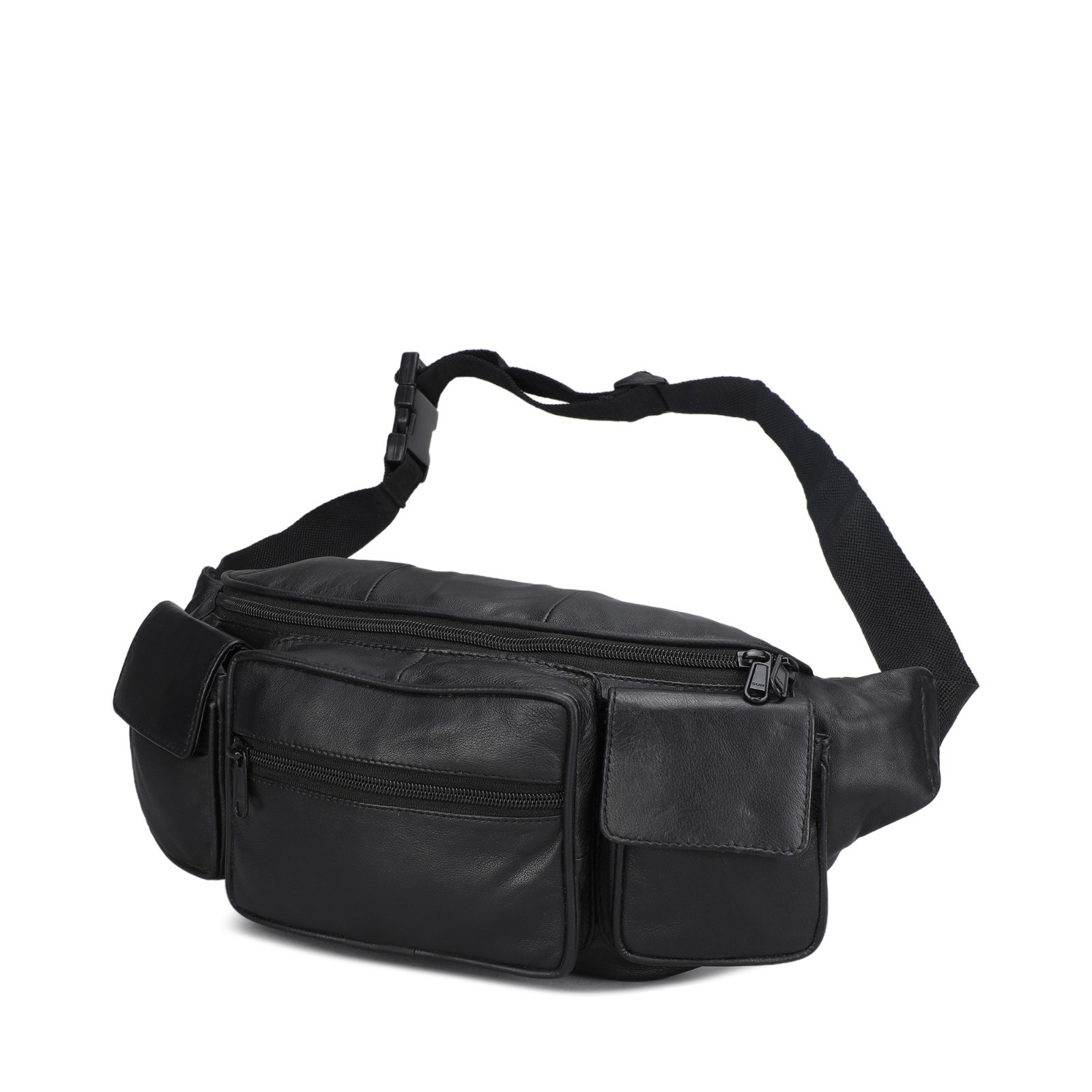 Large Black Solid Leather Waist Fanny Pack Belt Bag Travel Hip Purse Mens Women