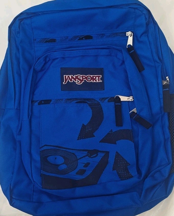 JanSport Big Student Backpack Royal Blue DJ Turntable Graphic Pack TDN7 T475 New