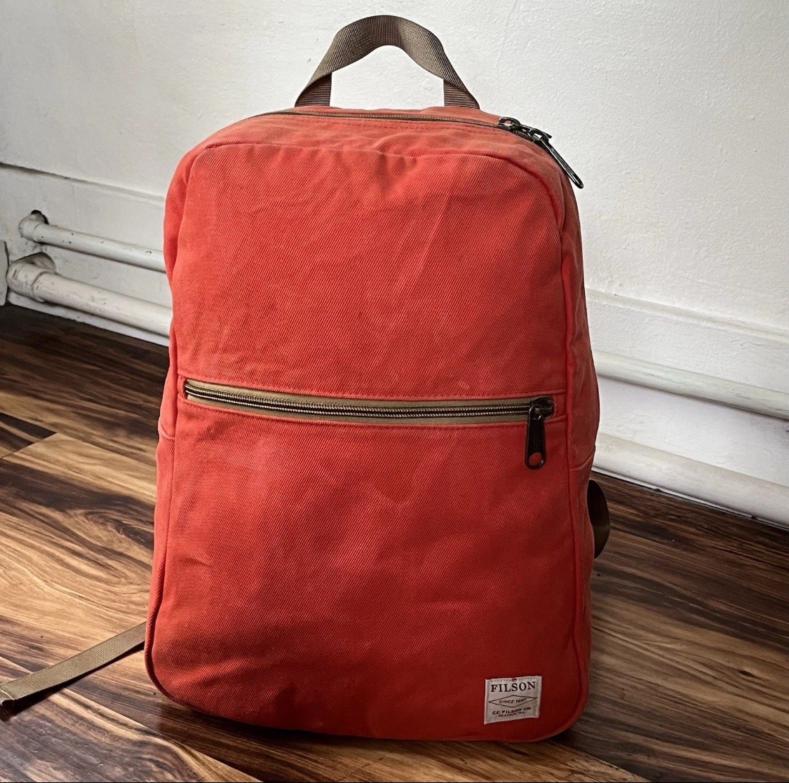 2X Filson Rugged Twill Bandera Backpack | Mackinaw Red & Black Made in USA VG/EX