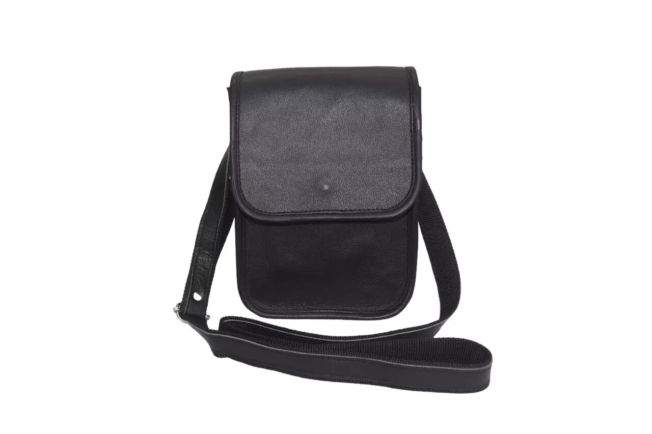 9 In Black Leather Crossover Sling Bag Mobile Purse Wallet Handbag Messenger Bag