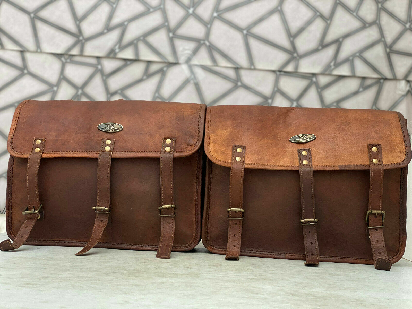 Leather Saddle Bags Motorcycle Panniers Luggage Bags (Motorcycle Bags) New Large
