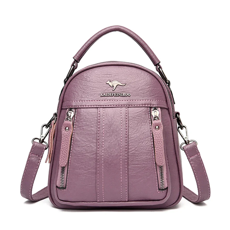 4 in 1 Leather Backpacks Multifunction Female Shoulder Bag Fashion Ladies Small