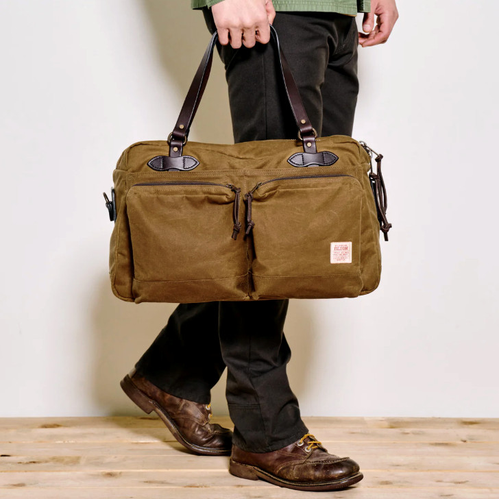 Filson Tin Cloth 48-Hour Briefcase Leather Dark Tan Waxed Cotton Canvas New
