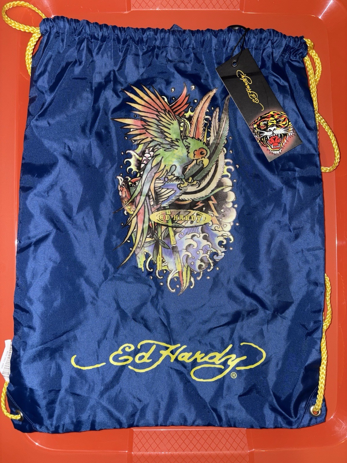 Ed Hardy Black Nylon Lightweight Drawstring Gym Bag (11.5 x 14.5 in)