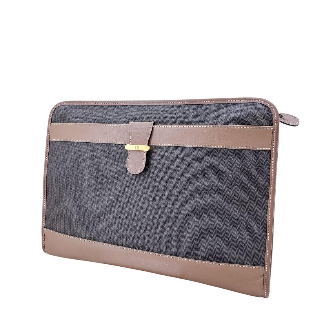 Dunhill Dark Brown PVC Leather Clutch Bag Men’s Size 28cm Authentic