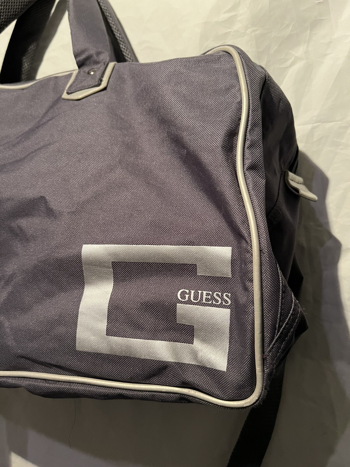 GUESS Duffel Shoulder Bag Gray Casual Double Handle Removable Strap 9x22x12.5”