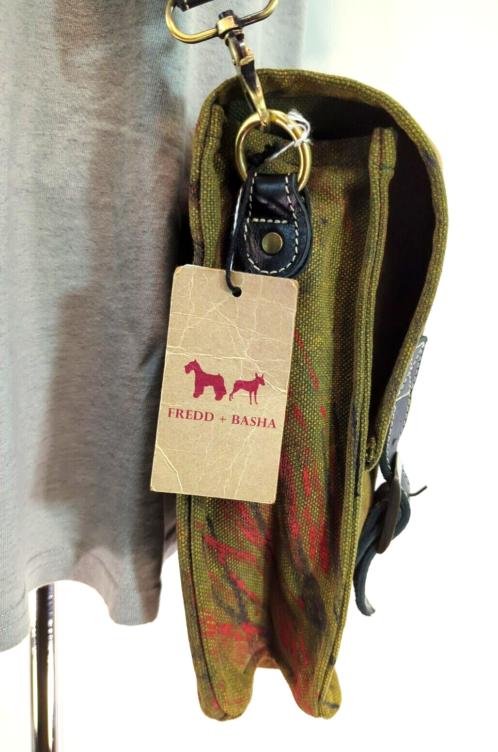 FREDD & BASHA Elephant Art Multi Canvas & Leather Crossbody Messenger Bag-NEW *