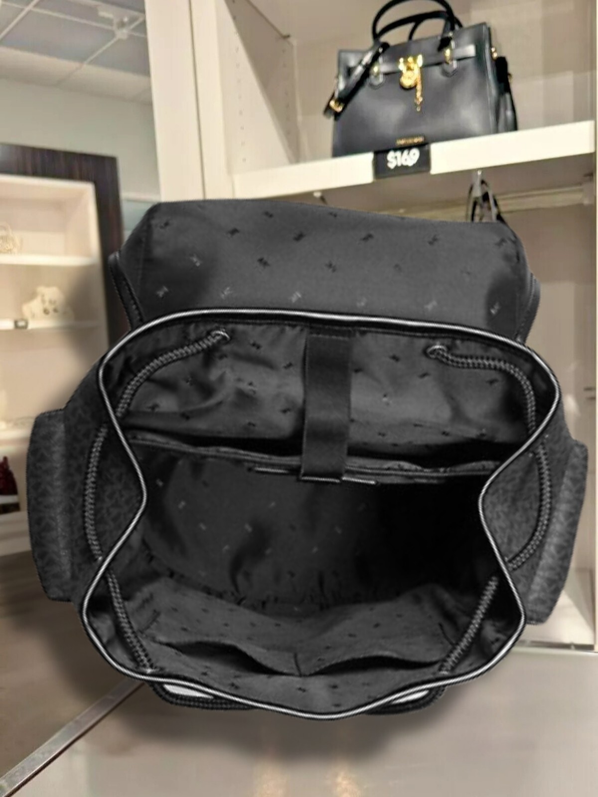 Michael Kors Cooper Men Logo Pocket Shoulder Backpack Travel Bag Black